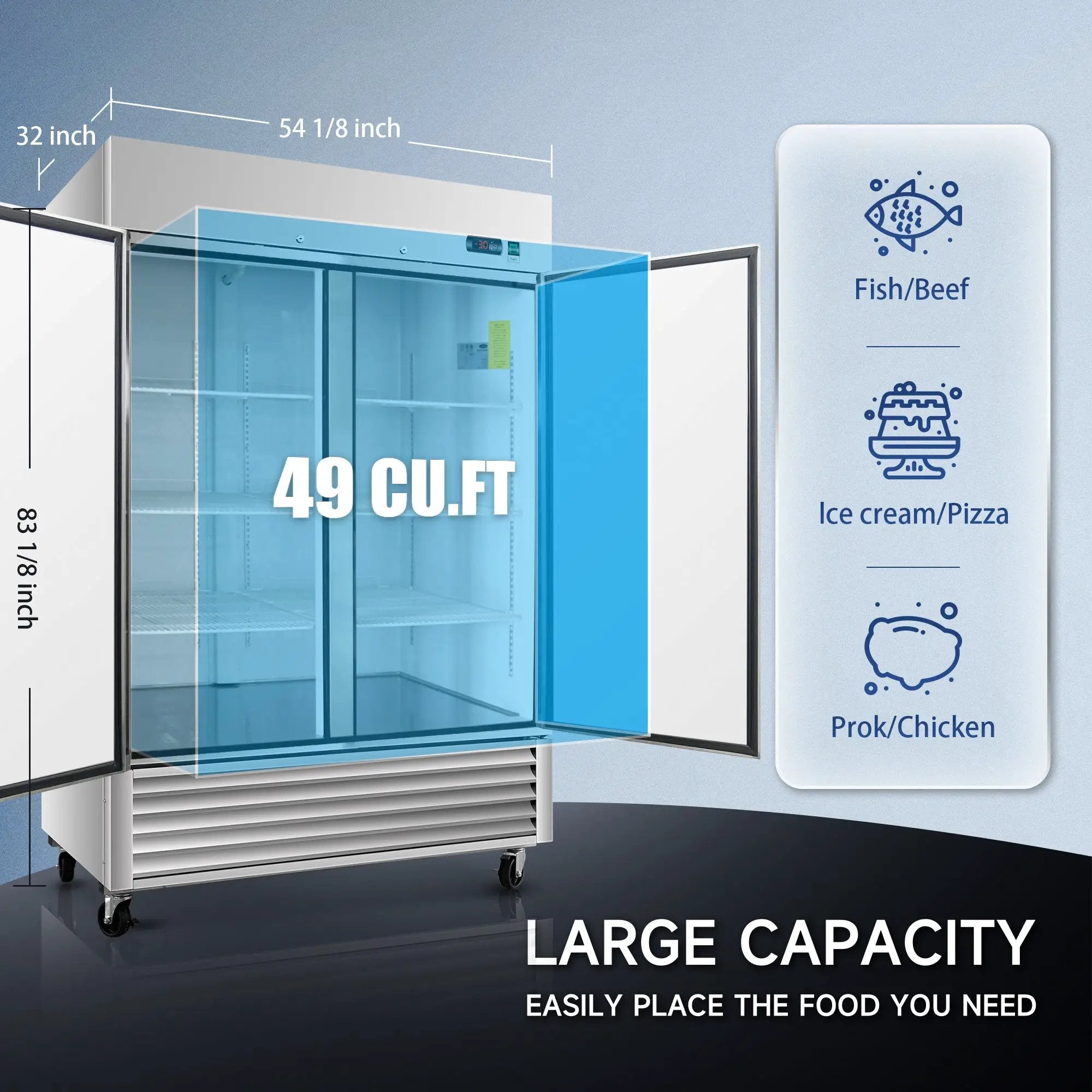 54" Commercial Freezer with 2 Solid Doors by HouseOfZazla