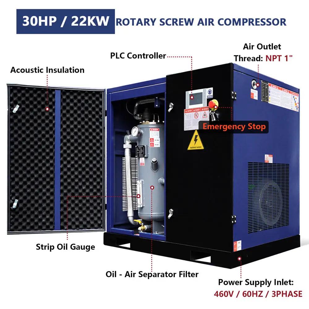 123CFM Rotary Screw Air Compressor, 30HP, 125PSI, 460V 3PHASE 60HZ by Chery Industrial