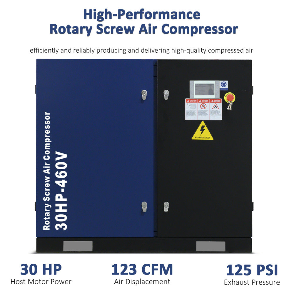 123CFM Rotary Screw Air Compressor, 30HP, 125PSI, 460V 3PHASE 60HZ by Chery Industrial