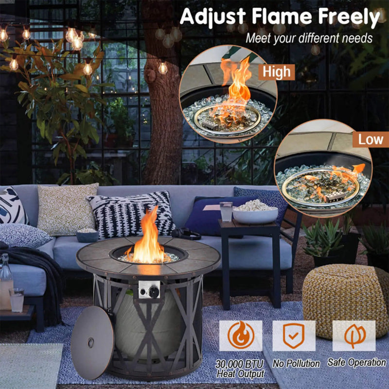 Alora 30-Inch 30K BTU Premium Outdoor Patio Gas Fire Pit Table With Fire Glass And Cover (SAK17432) by SAKSBY WHOLESALE
