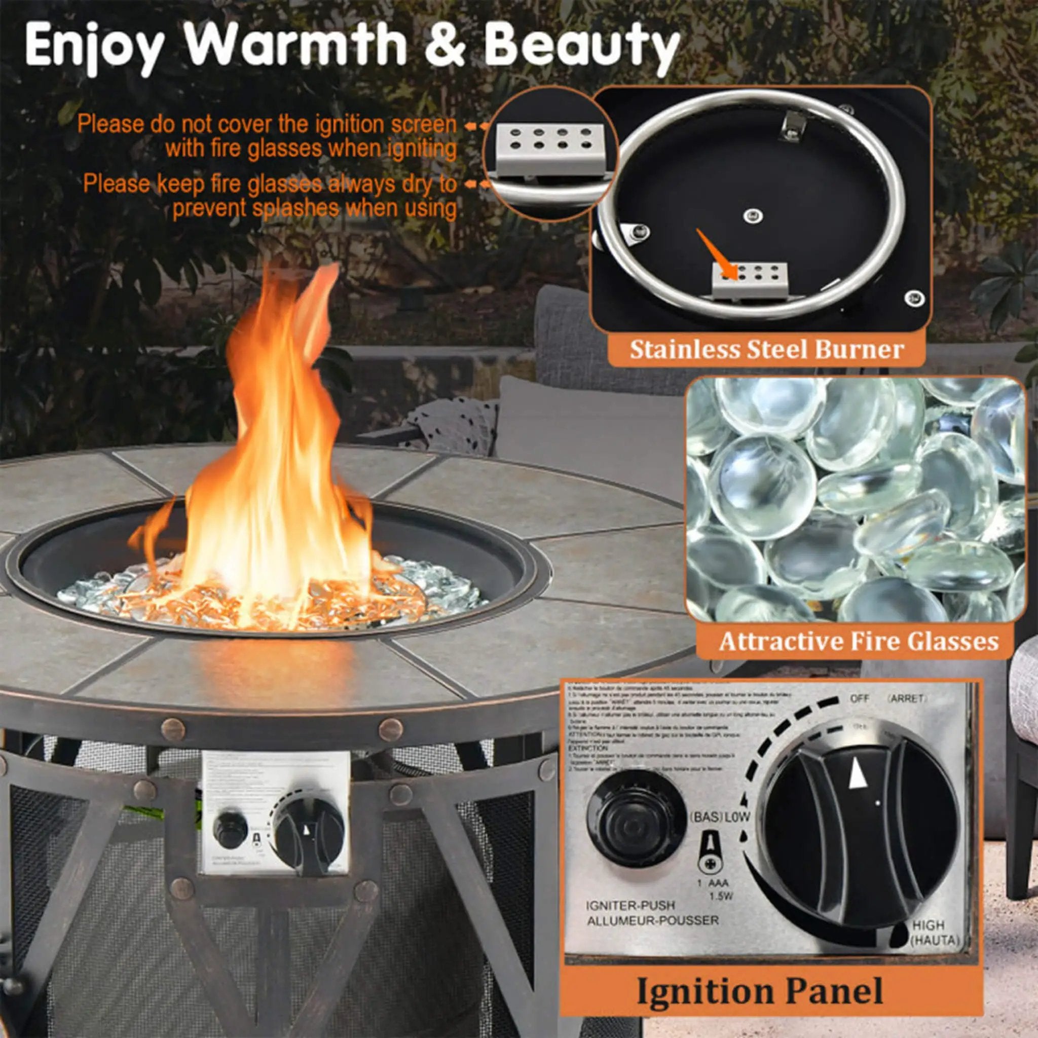 Alora 30-Inch 30K BTU Premium Outdoor Patio Gas Fire Pit Table With Fire Glass And Cover (SAK17432) by SAKSBY WHOLESALE