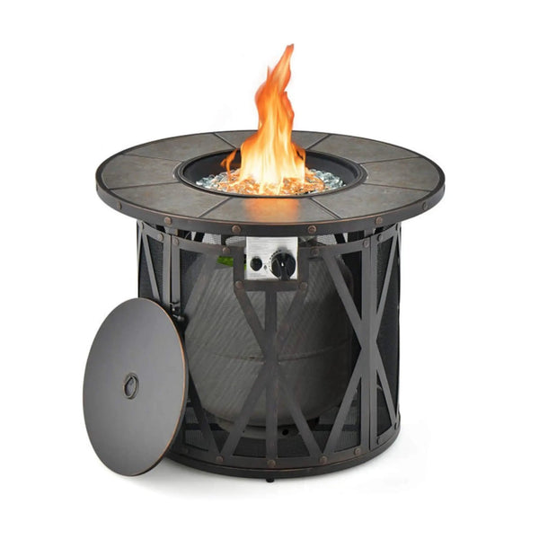30-Inch 30K BTU Premium Outdoor Patio Gas Fire Pit Table With Fire Glass And Cover (SAK17432)