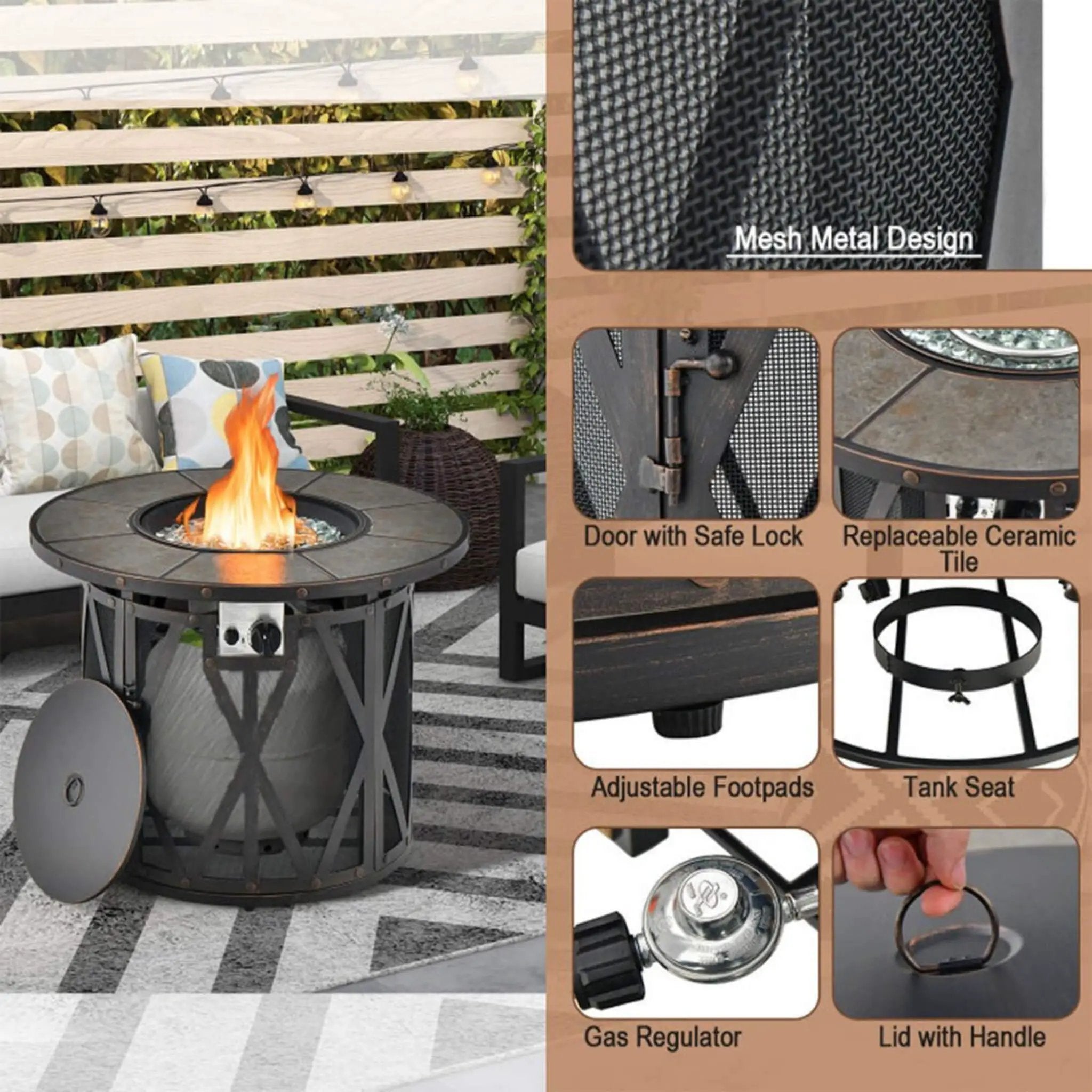 Alora 30-Inch 30K BTU Premium Outdoor Patio Gas Fire Pit Table With Fire Glass And Cover (SAK17432) by SAKSBY WHOLESALE