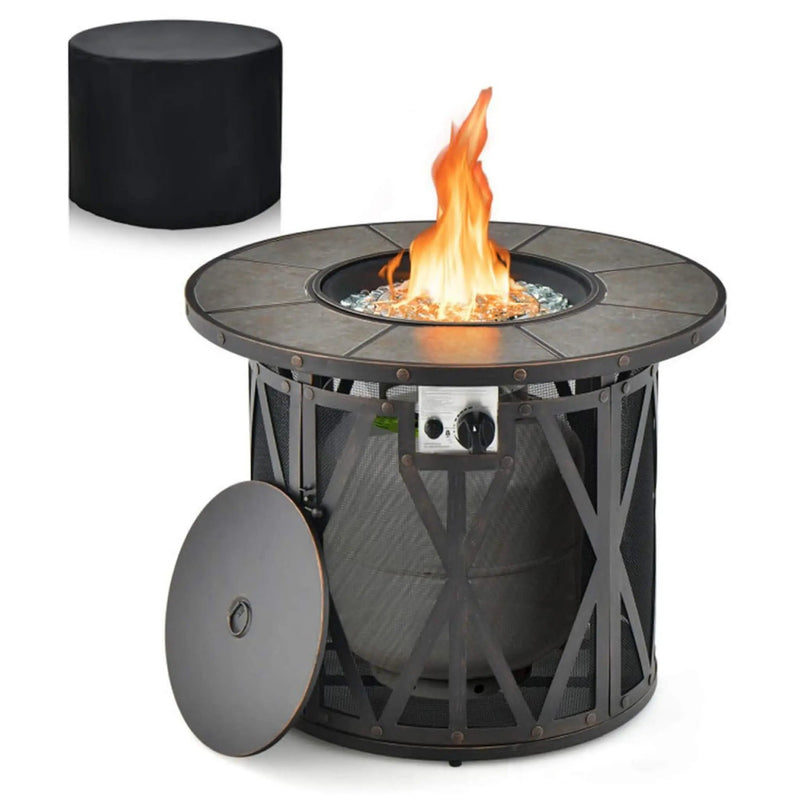 Alora 30-Inch 30K BTU Premium Outdoor Patio Gas Fire Pit Table With Fire Glass And Cover (SAK17432) by SAKSBY WHOLESALE