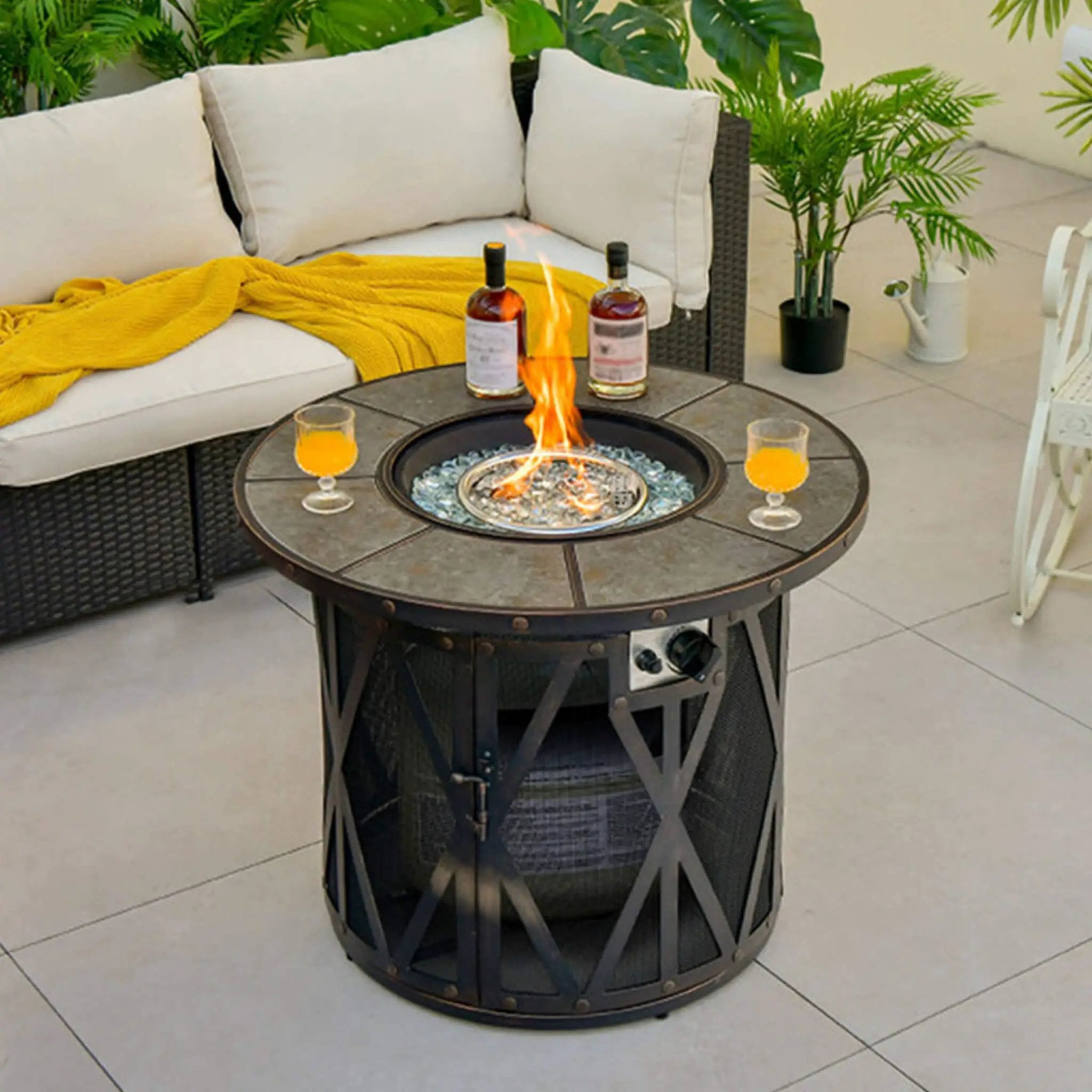 Alora 30-Inch 30K BTU Premium Outdoor Patio Gas Fire Pit Table With Fire Glass And Cover (SAK17432) by SAKSBY WHOLESALE