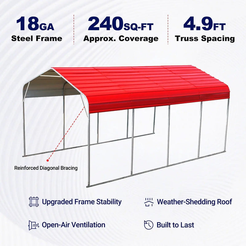 12x20 ft Heavy Duty Metal Garage Carport by Chery Industrial