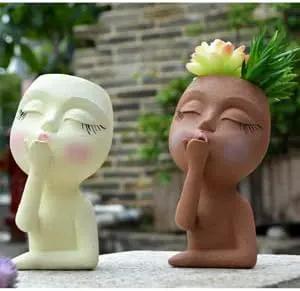 Face Planter, Head Planter, Women Faces Flower Pots, Plant Pots, Small Kissing Succulent Pots for Indoor Outdoor Plants, Cute Vase Home Decor, Brown by GreenHaven Gardens