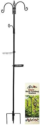 Ashman Deluxe Bird Feeding Station (2 Pack) for Outside - Multi Feeder Pole Stand Kit With 4 Hangers, Bath and 3 Prong Base for Attracting Wild Birds - 22 Inch Wide x 92 Inch Tall