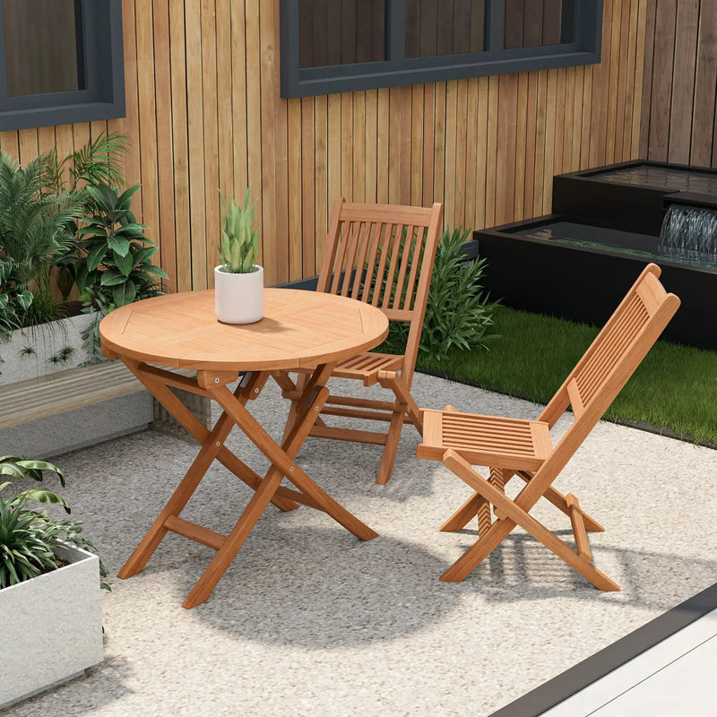 31.5 Inch Folding Patio Indonesia Teak Wood Round Coffee Table by DirectDeals