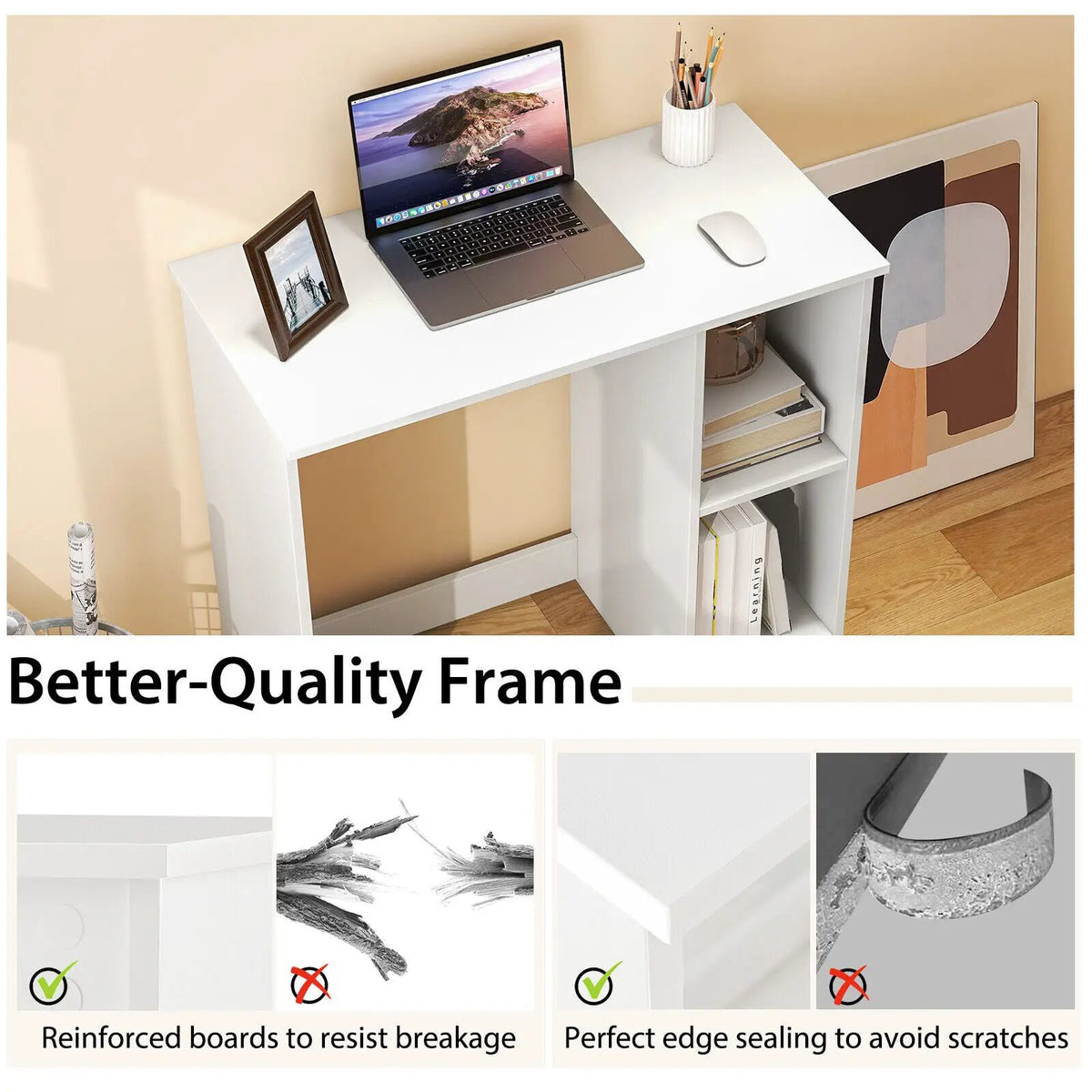 31.5 Inch Modern Home Office Desk with 2 Compartments by DirectDeals