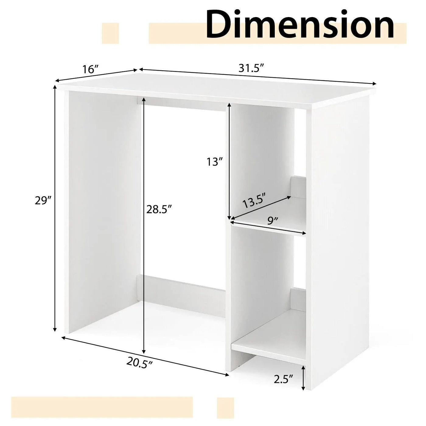 31.5 Inch Modern Home Office Desk with 2 Compartments by DirectDeals