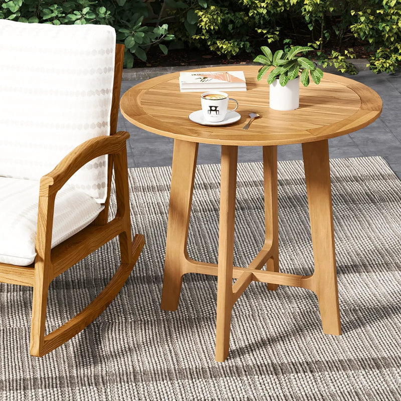 31.5 Inches Patio Dining Table with Slatted Tabletop and X-shaped Frame by DirectDeals