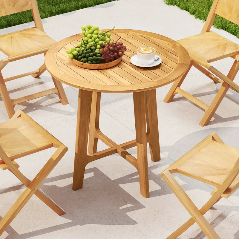 31.5 Inches Patio Dining Table with Slatted Tabletop and X-shaped Frame by DirectDeals