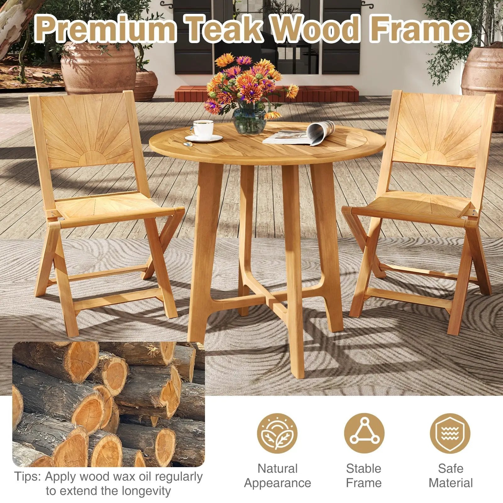 31.5 Inches Patio Dining Table with Slatted Tabletop and X-shaped Frame by DirectDeals