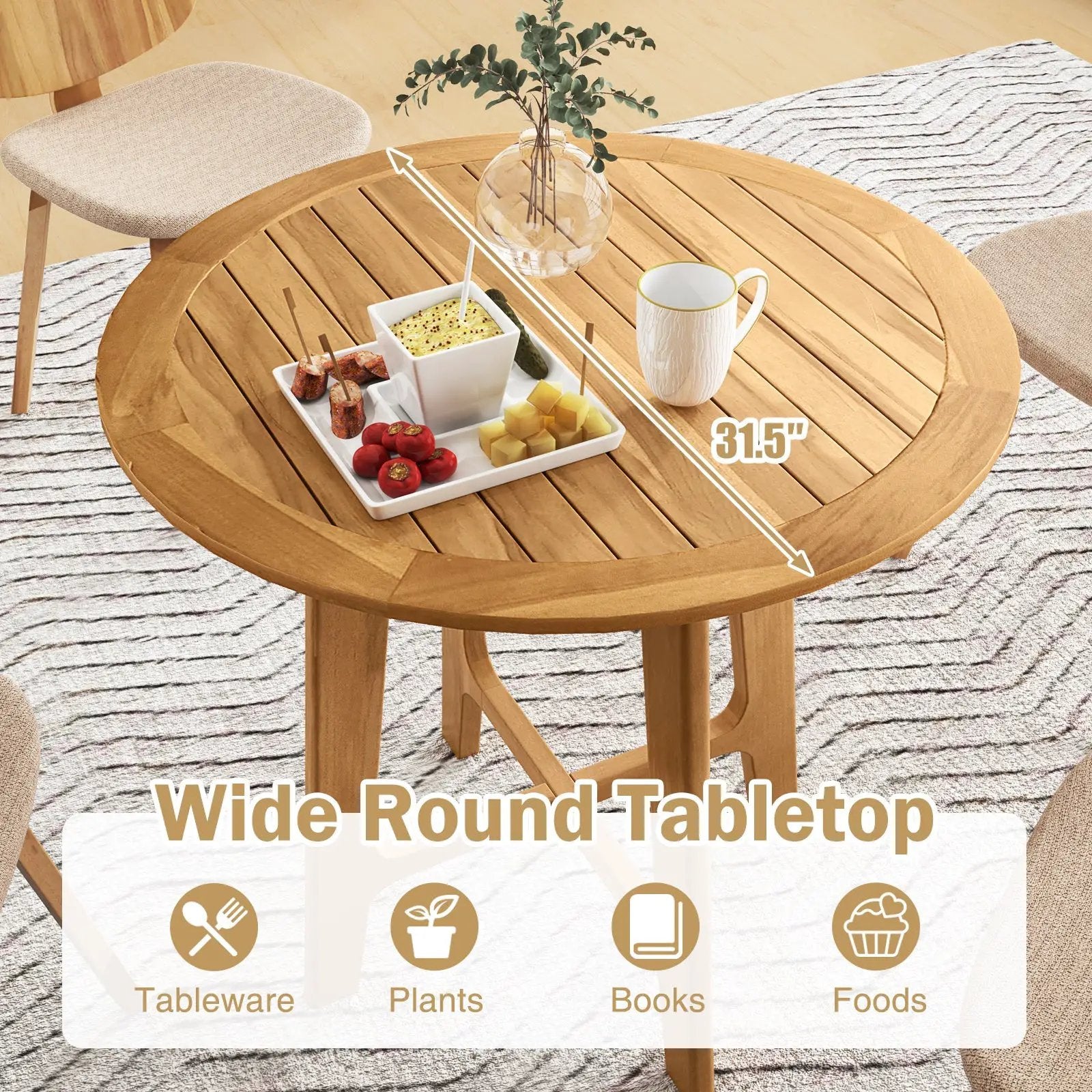 31.5 Inches Patio Dining Table with Slatted Tabletop and X-shaped Frame by DirectDeals