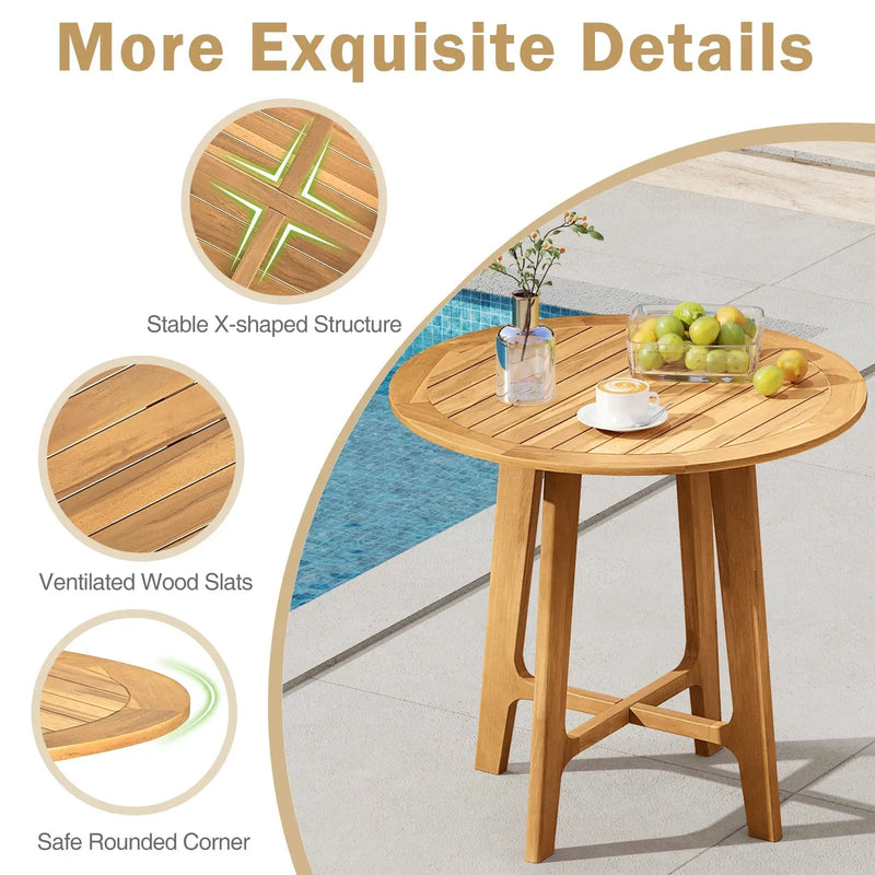 31.5 Inches Patio Dining Table with Slatted Tabletop and X-shaped Frame by DirectDeals