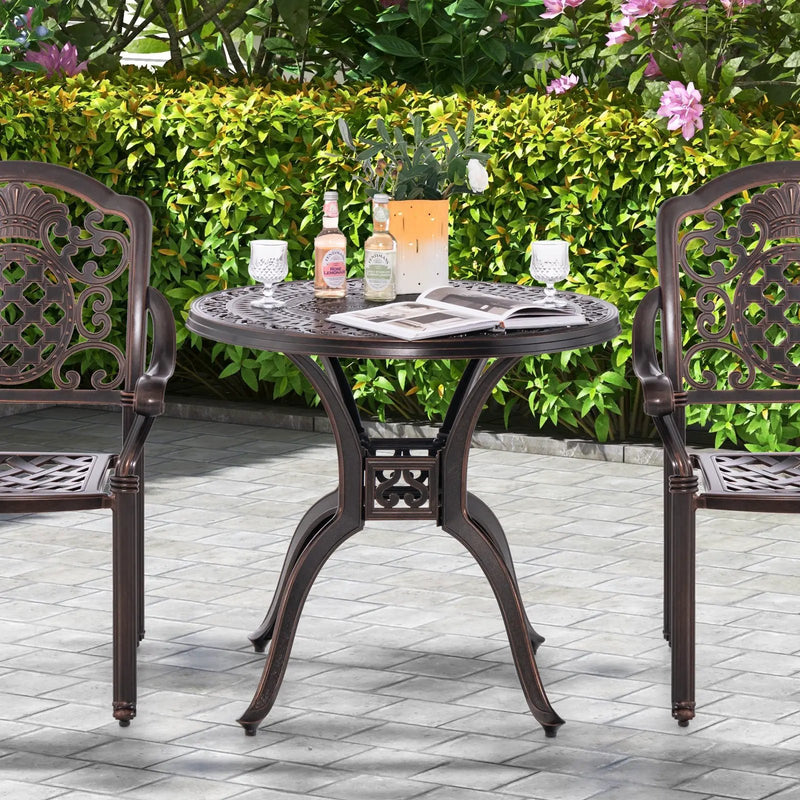 31.5 Inch Cast Aluminum Table Patio Round Dining Table with Umbrella H