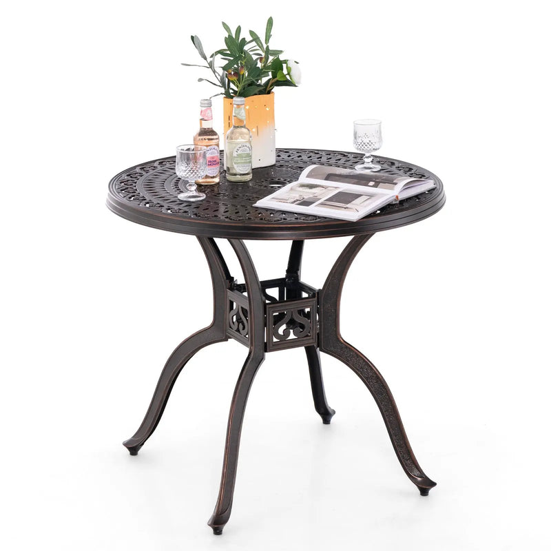 31.5 Inch Cast Aluminum Table Patio Round Dining Table with Umbrella Hole-Copper by DirectDeals