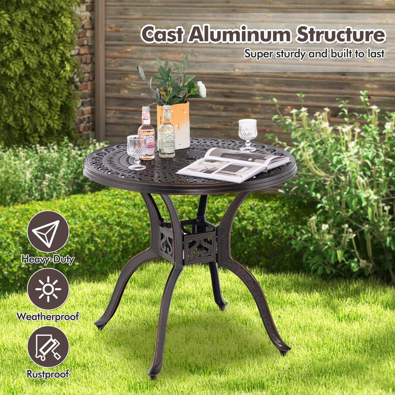 31.5 Inch Cast Aluminum Table Patio Round Dining Table with Umbrella Hole-Copper by DirectDeals