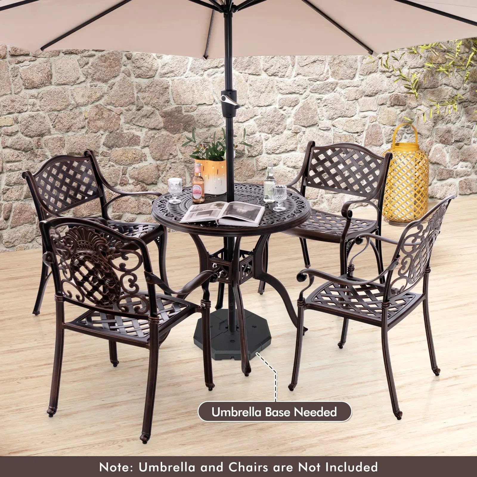 31.5 Inch Cast Aluminum Table Patio Round Dining Table with Umbrella Hole-Copper by DirectDeals