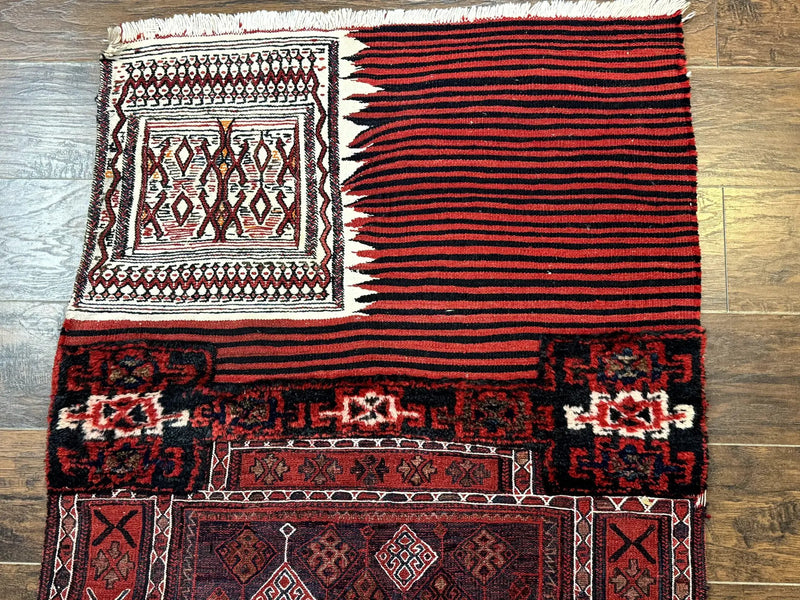 Persian Tribal Nomadic Saddle Cover Rug, Antique, Handmade, Wool, Red Ivory Black, Collectible, Shahsavan by Jewel Rugs