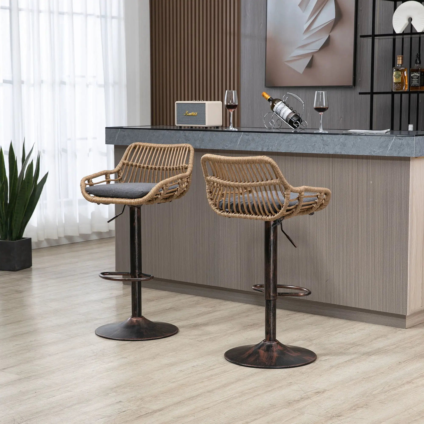 Modern Swivel Bar Stools Adjustable Counter Chairs With Footrest (Set of 2) by HouseOfZazla