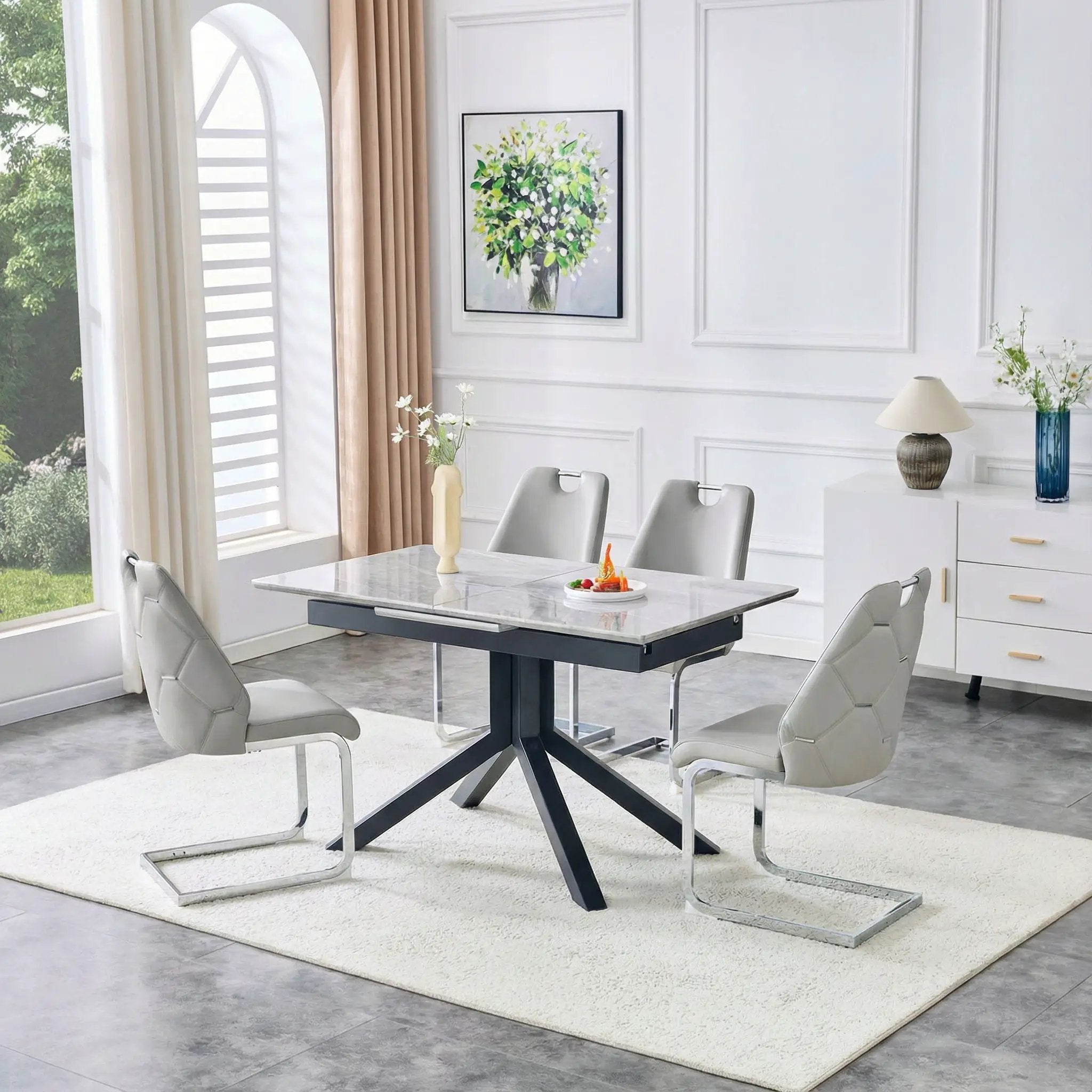 Rectangular Dining Table With Geometric Legs For Dining Room - Light Gray by Unique Piece Furniture