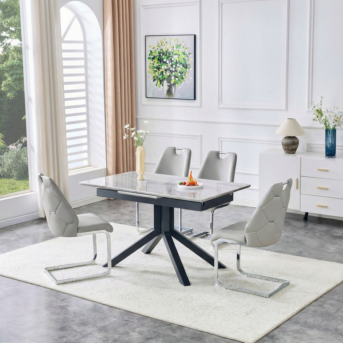 Light Gray Rectangular Dining Table with Geometric Legs, photo 2 of 6