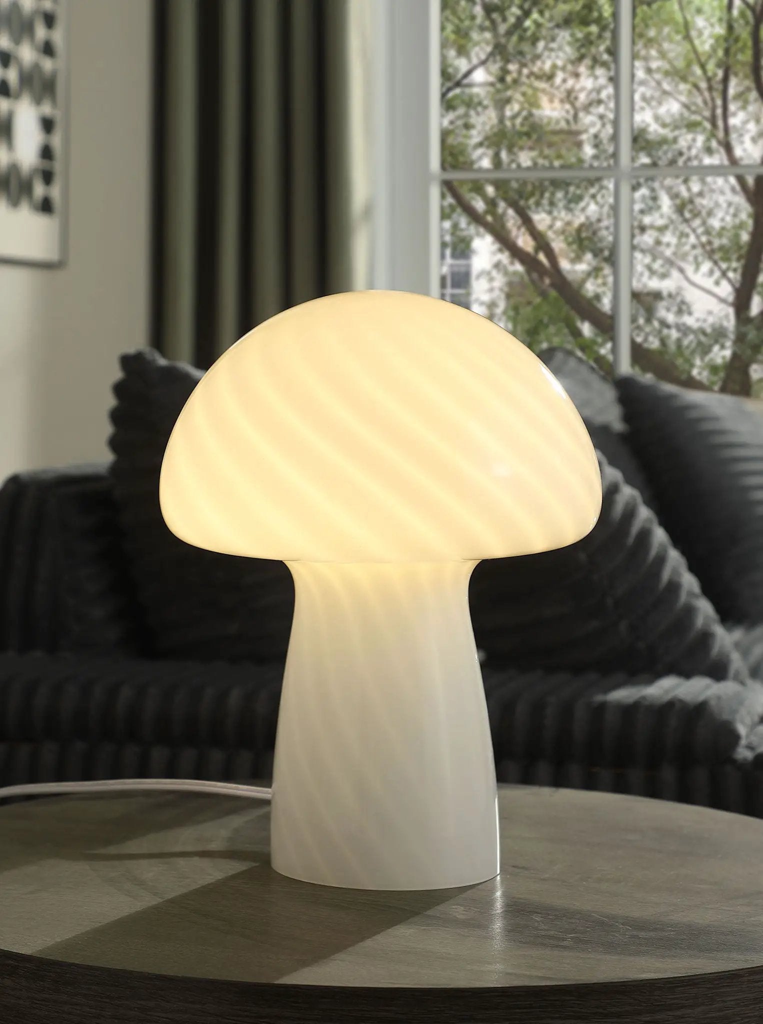 Kanaby Mushroom Shaped Glass Bedside Table Lamp White by Unique Piece Furniture