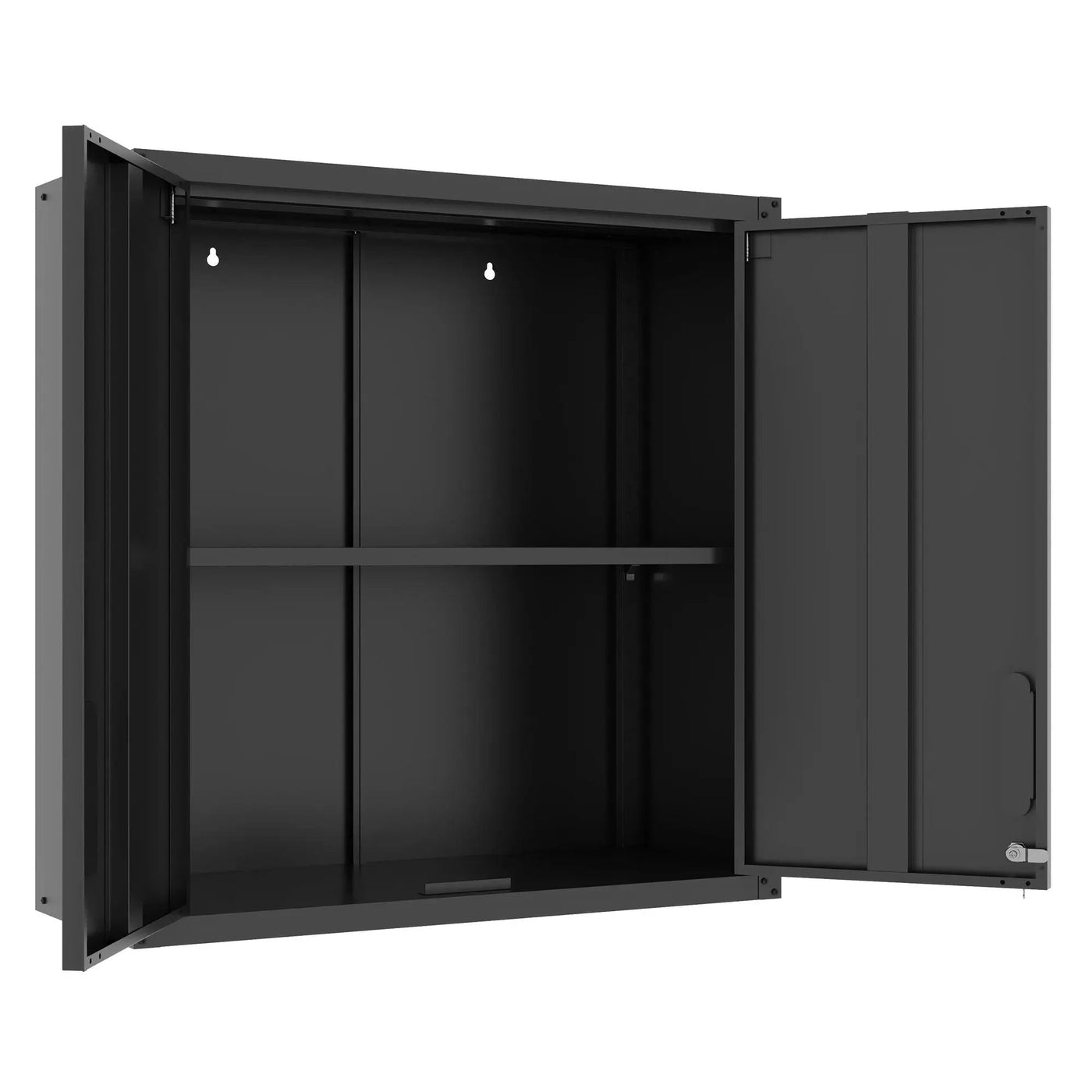 Metal Wall Mounted Tool Storage Cabinet With 2 Locking Doors, Adjustable Shelf, And Drawer by HouseOfZazla