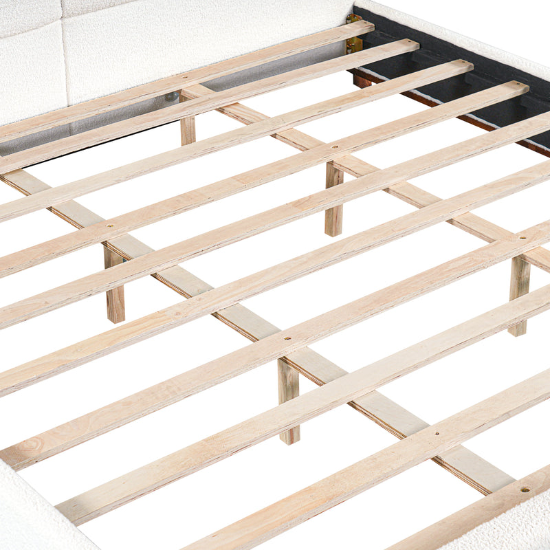King Size Upholstered Bed Frame with Slat Support - White & Walnut, photo 10 of 10