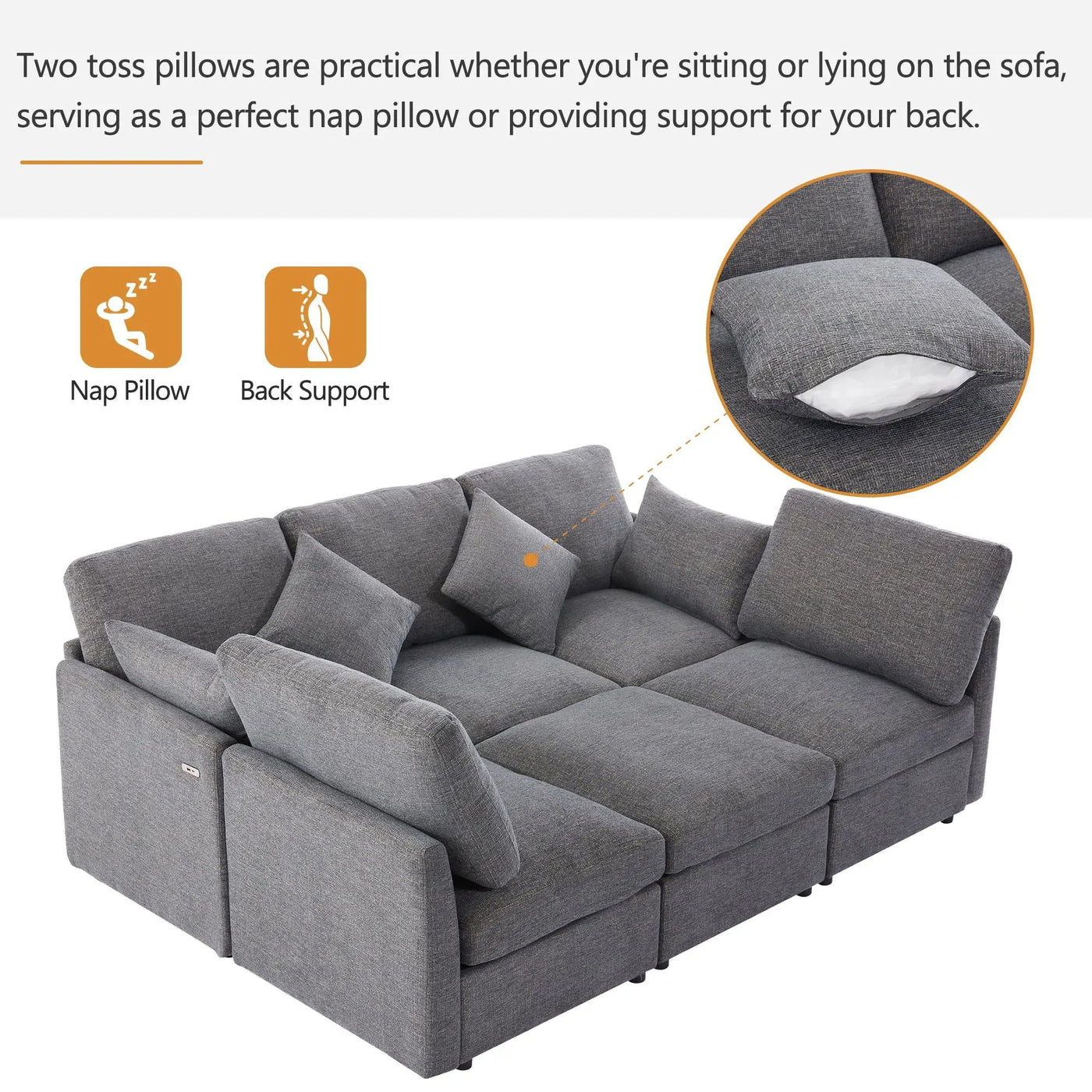 Sectional Sofa Modular U-Shaped With Ottoman & USB Ports by HouseOfZazla