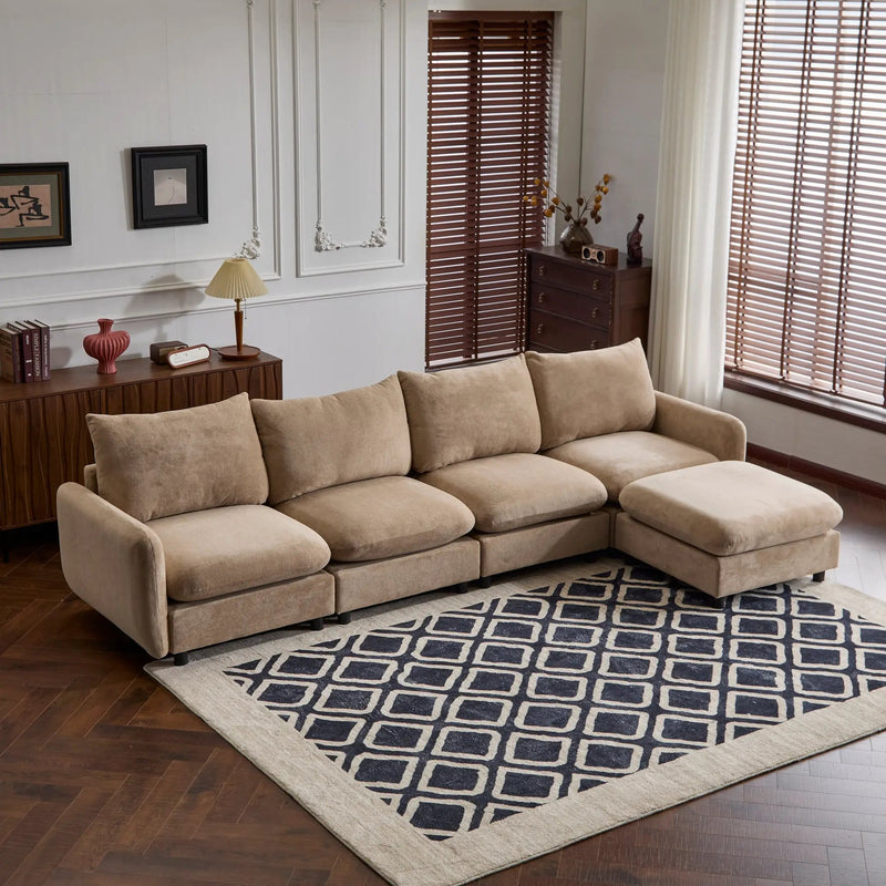 130 in. Oversize 5-Piece Modular Velvet Sectional Sofa with Ottoman by HouseOfZazla