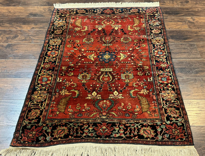 Antique Persian Farahan Sarouk Rug 3.6 x 5, Red, Floral, Traditional Rug, Fine 210 KPSI by Jewel Rugs