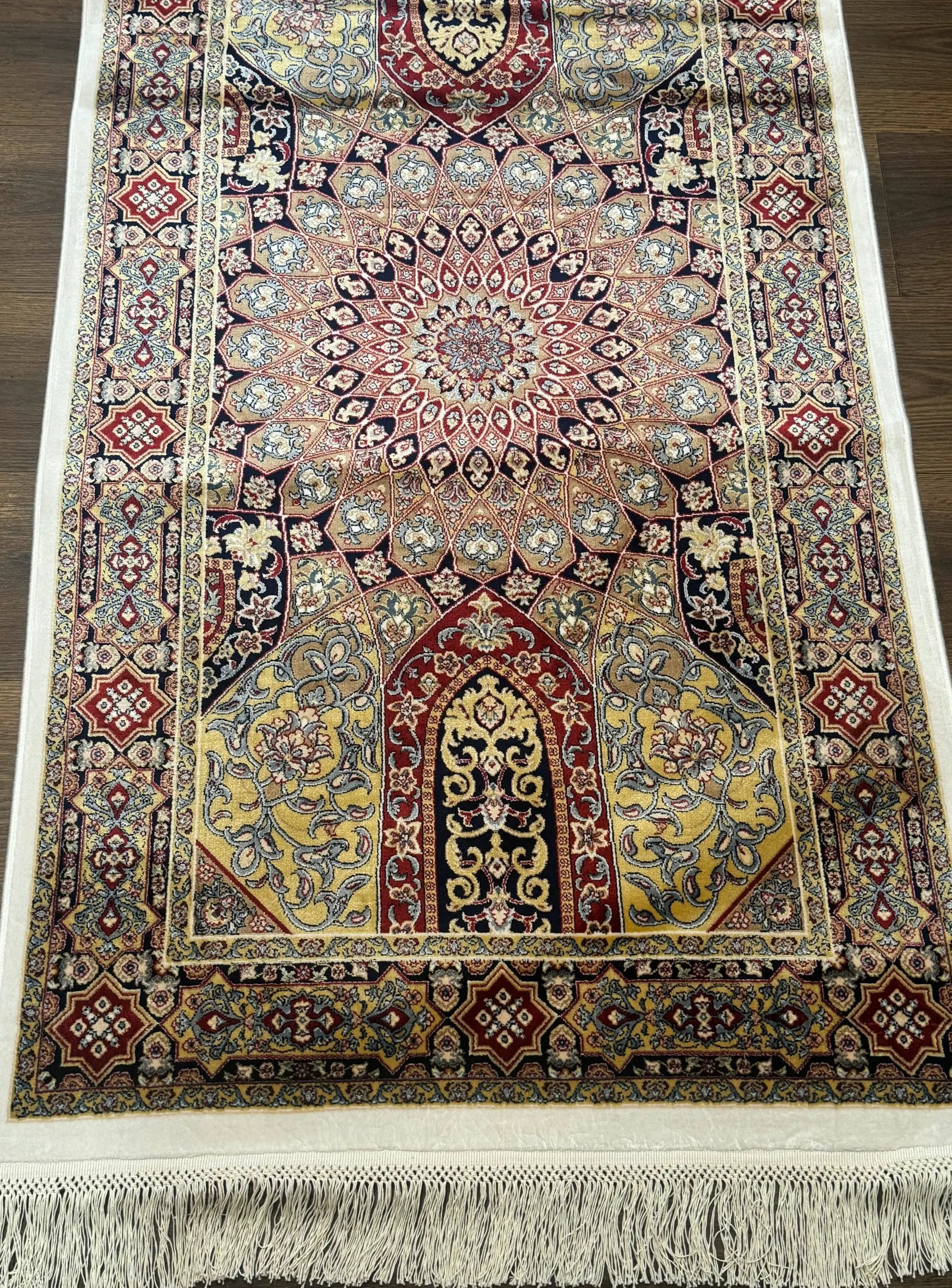 Turkish Silk Runner Rug 2.6 x 10, Dome Design, Hereke Runner, Bamboo Silk, New by Jewel Rugs