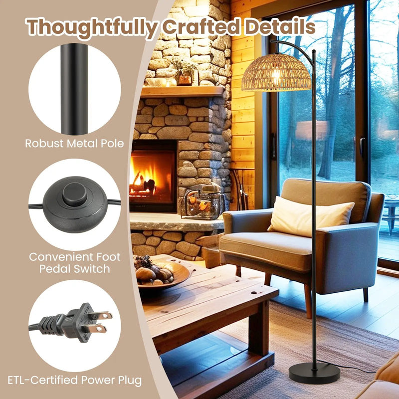 Arc Floor Lamp 63 Inches Tall Pole Lamp with Hanging Lampshade-Black by DirectDeals