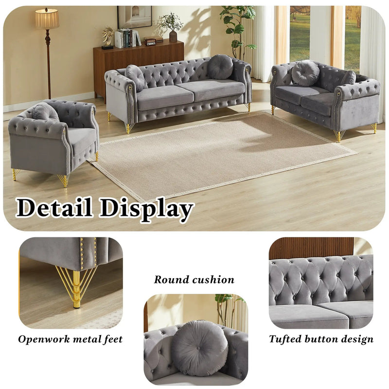 82-Inch Velvet Chesterfield Sofa by HouseOfZazla
