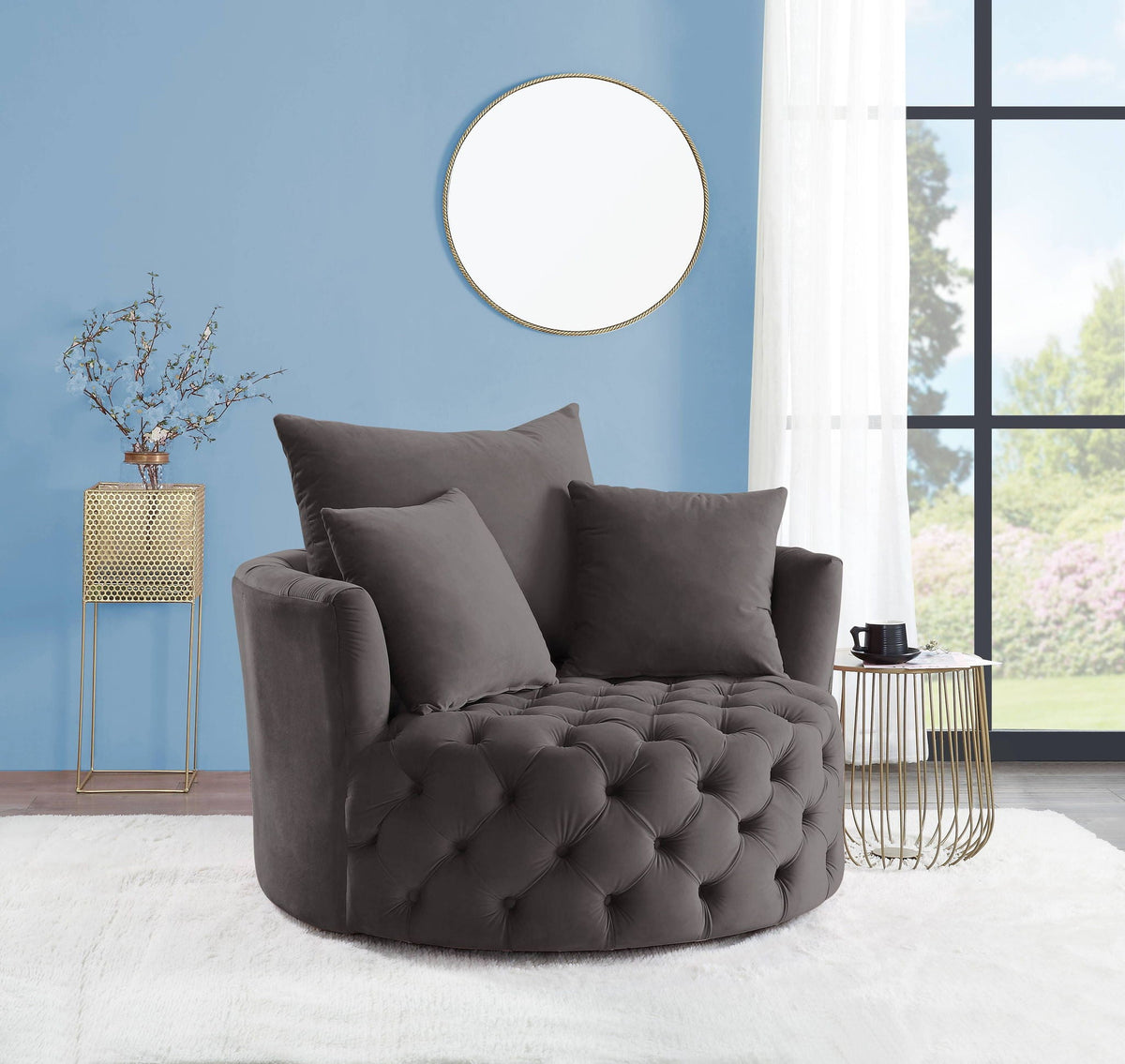 Velvet Swivel Accent Chair with Button Tufting - Dark Gray or Pink, photo 3 of 8