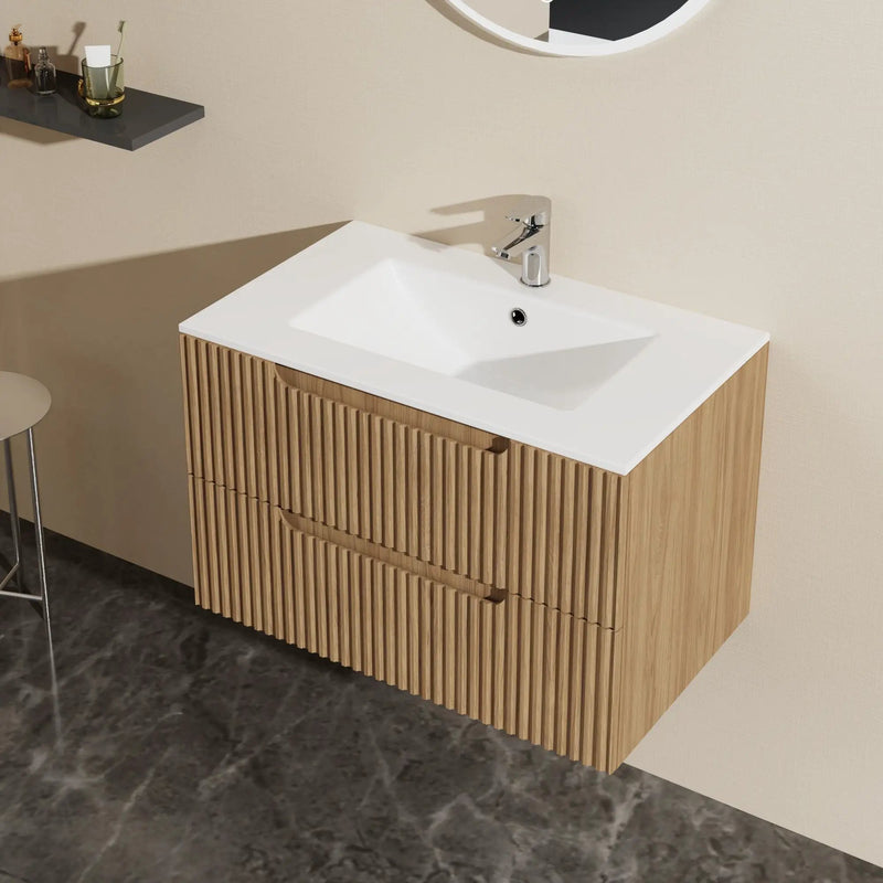 30" Wall Mounted Bathroom Vanity With Sink, Soft Close System, And Spacious Drawers - Walnut by Unique Piece Furniture