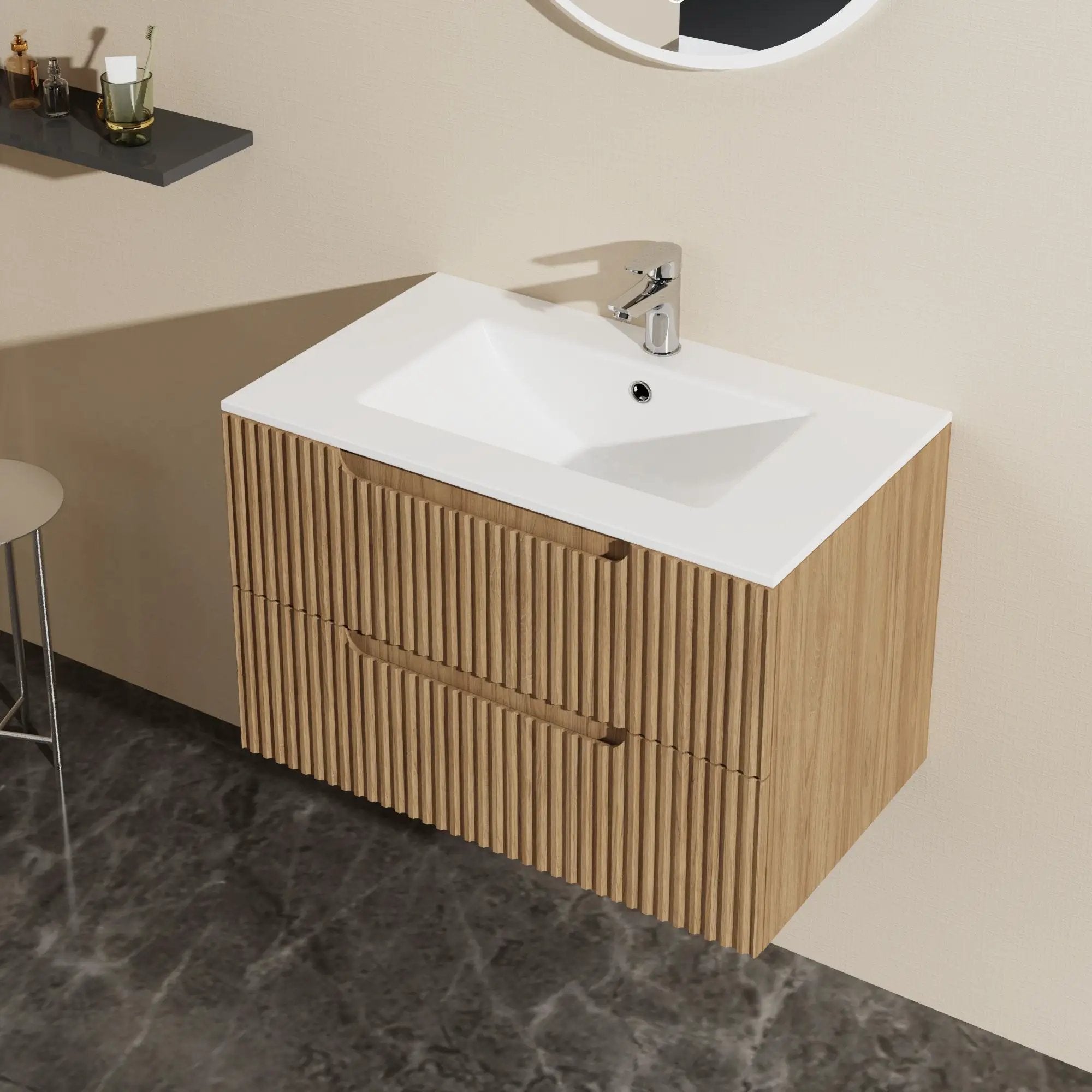30" Wall Mounted Bathroom Vanity With Sink, Soft Close System, And Spacious Drawers - Walnut by HouseOfZazla