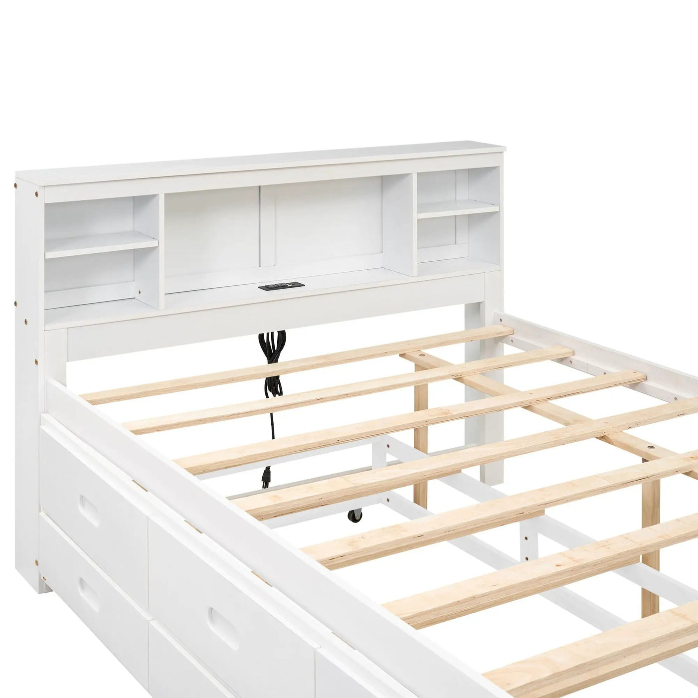 Platform Bed With Storage Headboard, USB, Trundle And 3 Drawers by HouseOfZazla