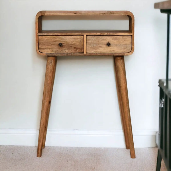 Solid Wood Mini Curved Oak-ish Console Table