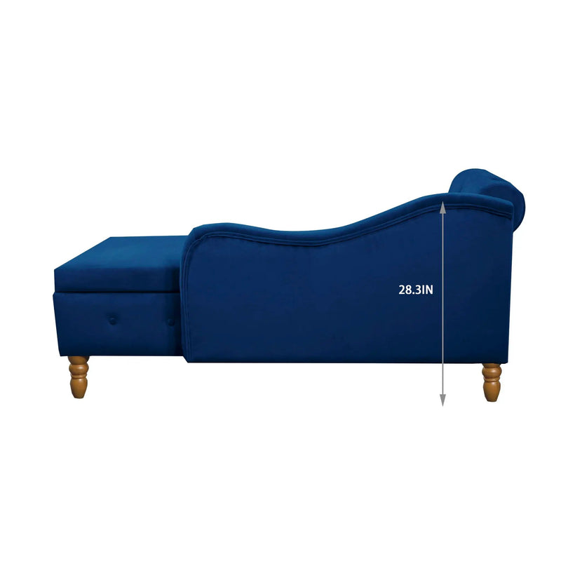 Chaise Lounge Indoor, Lounge Chair For Bedroom With Storage & Pillow, Modern Upholstered Rolled Arm Chase Lounge For Sleeping With Nailhead Trim For Living Room Bedroom Office by HouseOfZazla
