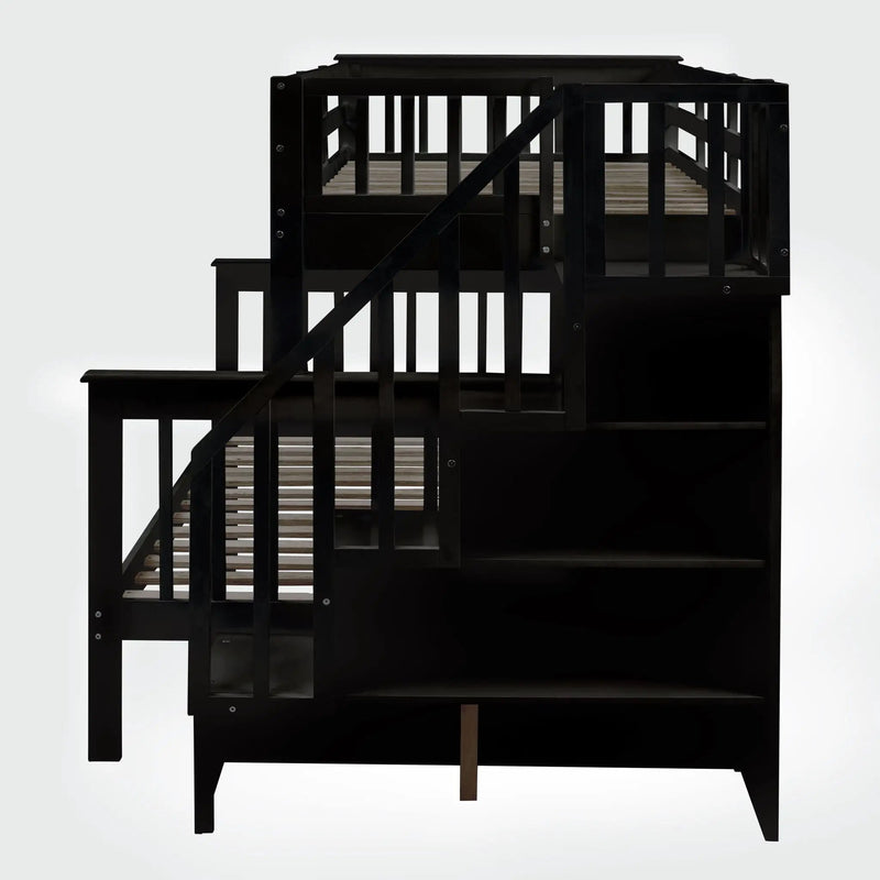 Bunk Bed With Twin Size Trundle, Storage And Guard Rail For Bedroom by HouseOfZazla