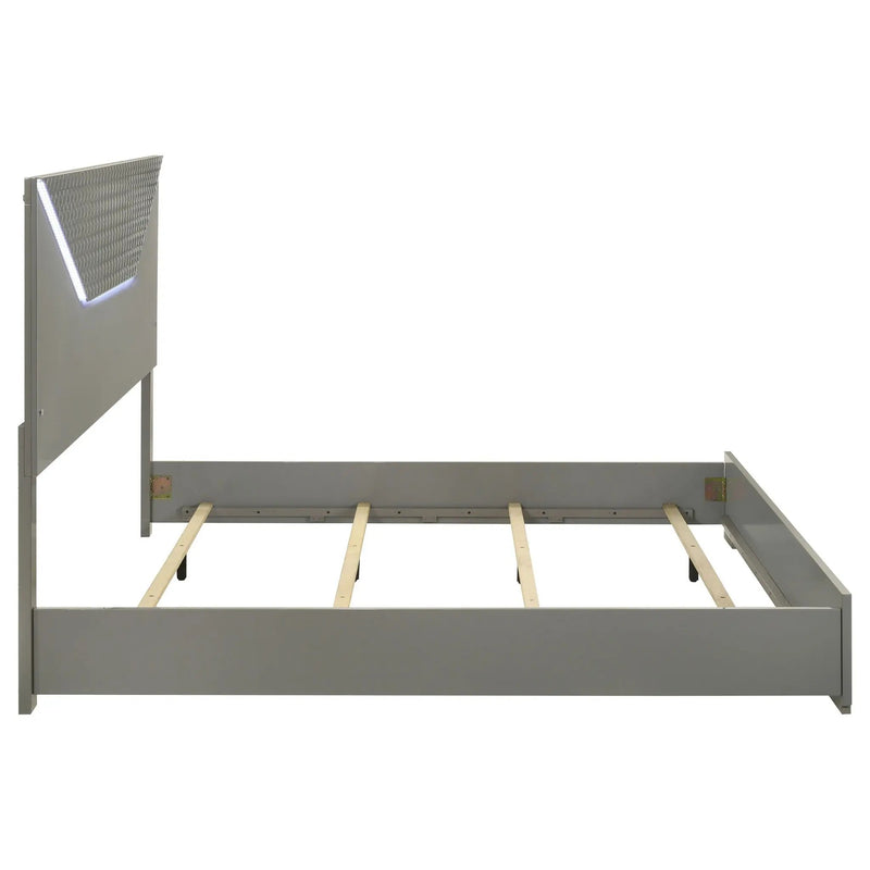 Ives Eastern King Panel Bed LED Headboard Grey High Gloss by Unique Piece Furniture