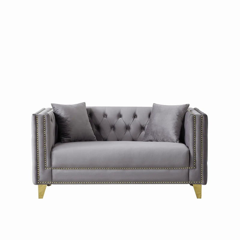 2 Seater Deep Seat Sofa With Button Nailhead, Square Arm by HouseOfZazla