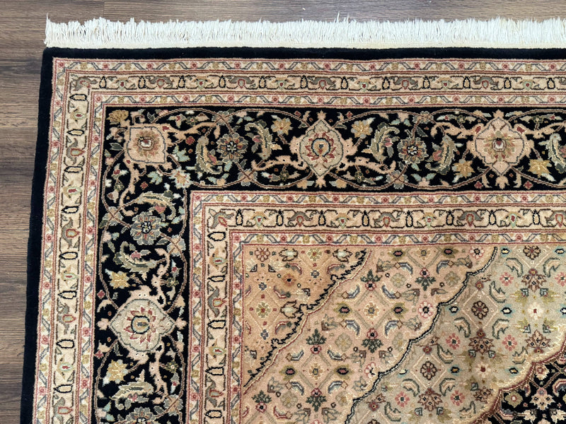 Sino Persian Rug 8x10, Herati Mahi Pattern, Fine 170 KPSI, Black, Wool and Silk Highlights by Jewel Rugs