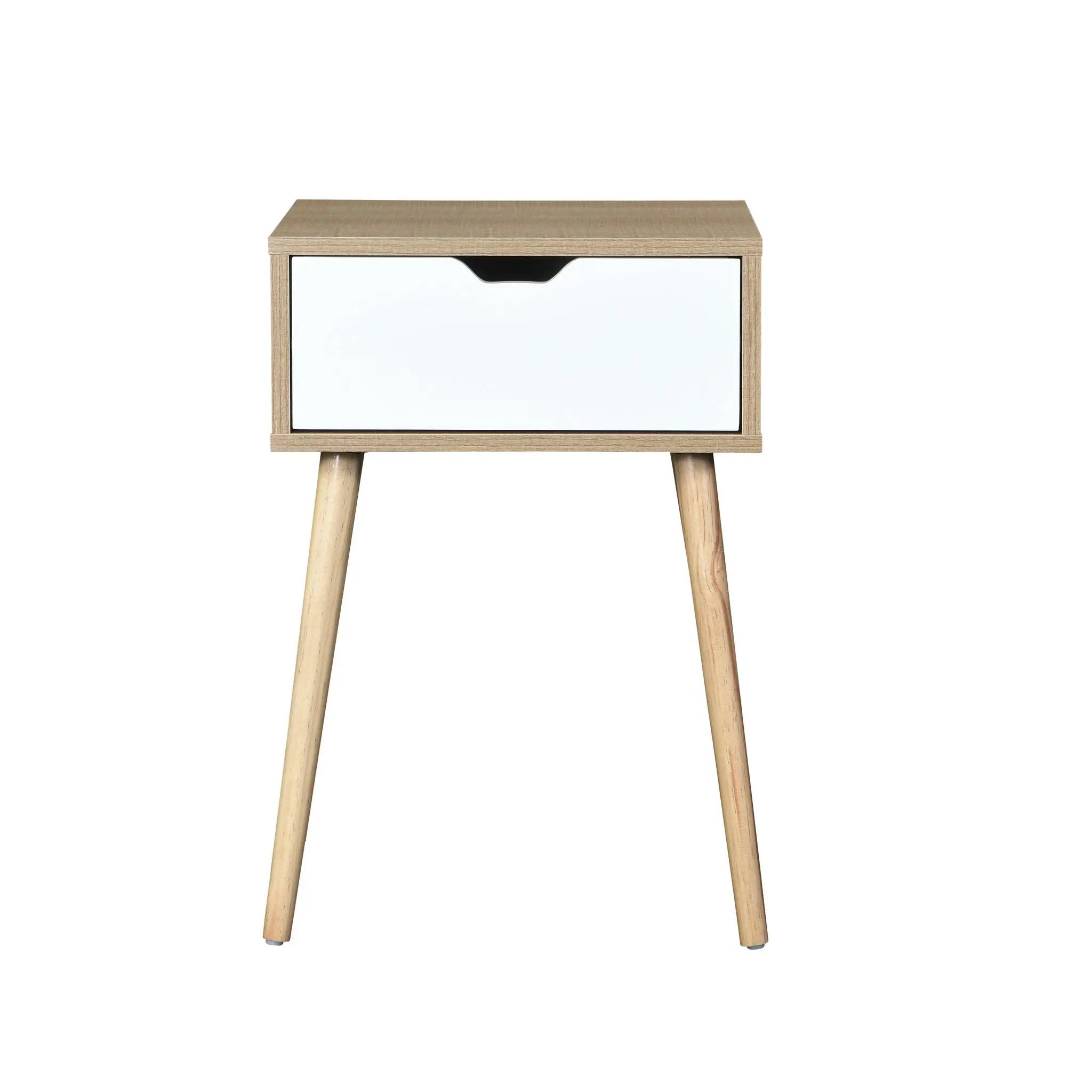 Side Table With 1 Drawer, Mid-Century Modern Storage Cabinet For Bedroom - White by HouseOfZazla