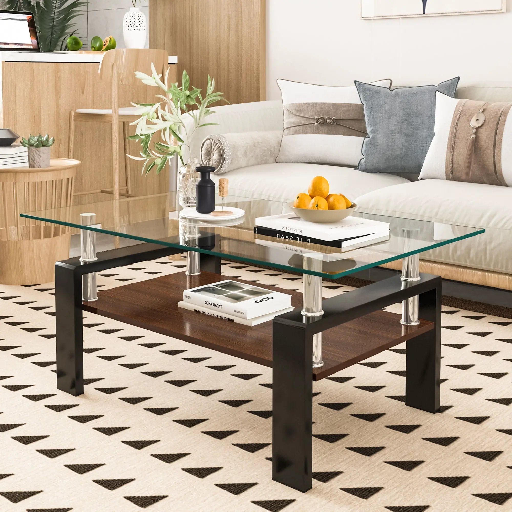 Modern Rectangular Coffee Table With Tempered Glass Top Layer, Table For Living Room - Transparent by Unique Piece Furniture
