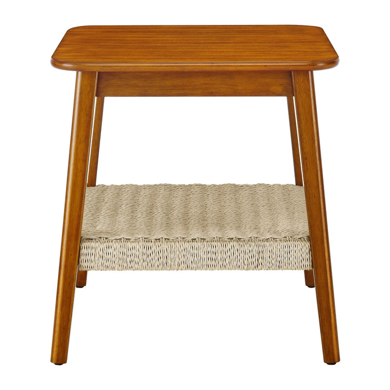 Mid - Century Square Side Table With Woven Shelf - Walnut by HouseOfZazla